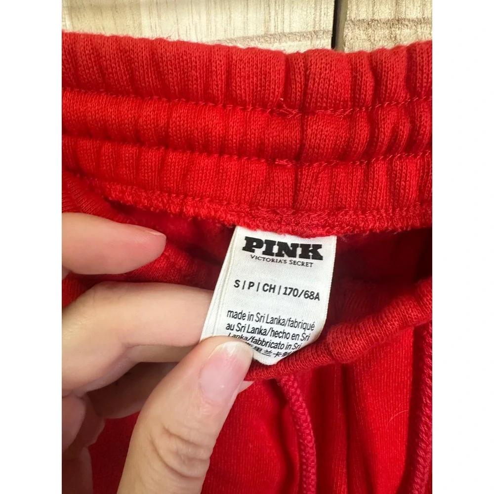 Victoria's Secret PINK Red Wide Leg Pintuck‎ Fleece Sweatpants Womens Small - Picture 5 of 8